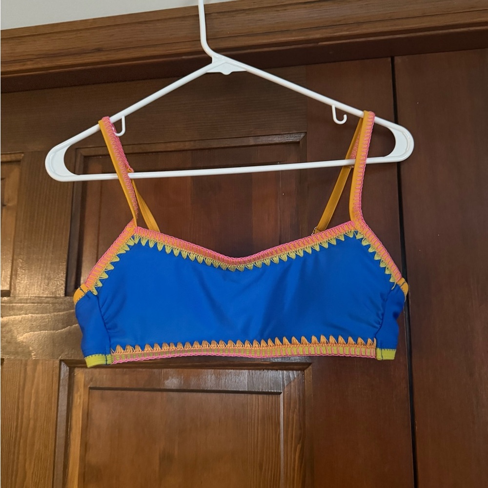 No Boundaries Blue Bikini Top with Pink & Yellow Trim